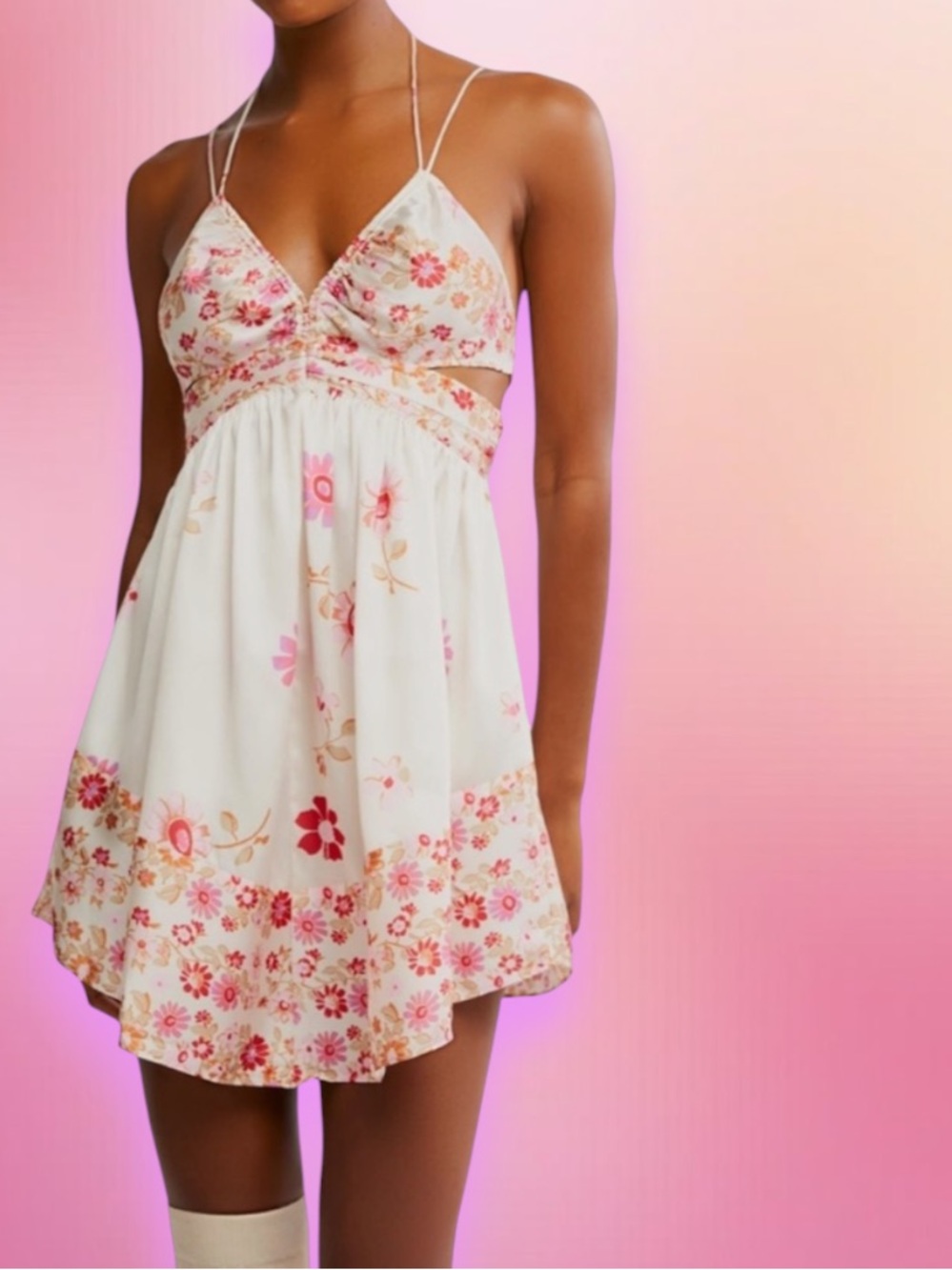 FREE PEOPLE OASIS SLEEVELESS FLORAL PRINT MINI DRESS MEDIUM